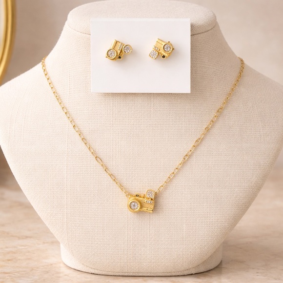 kate spade Jewelry - Kate Spade Gold Camera Necklace and Earring Set